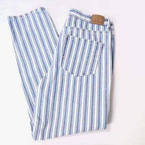American Eagle Blue White Denim Pinstriped High Rise Mom Jeans Women's 6